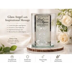 Interiors by Design Glass Angel Figurine Psalm 118:24 Mirrored Display Case